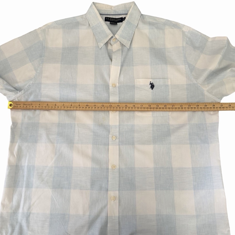 U.S. Polo Assn. XXL Blue/White Checkered Short Sleeve Button Front Oxford Shirt - Picture 5 of 9
